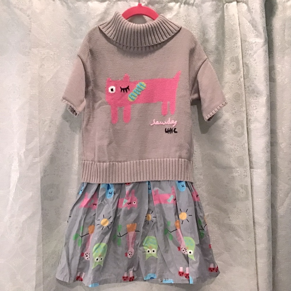 Lourdes Chic Spain Paper Kitty Sweater Dress Sz 10 EUC